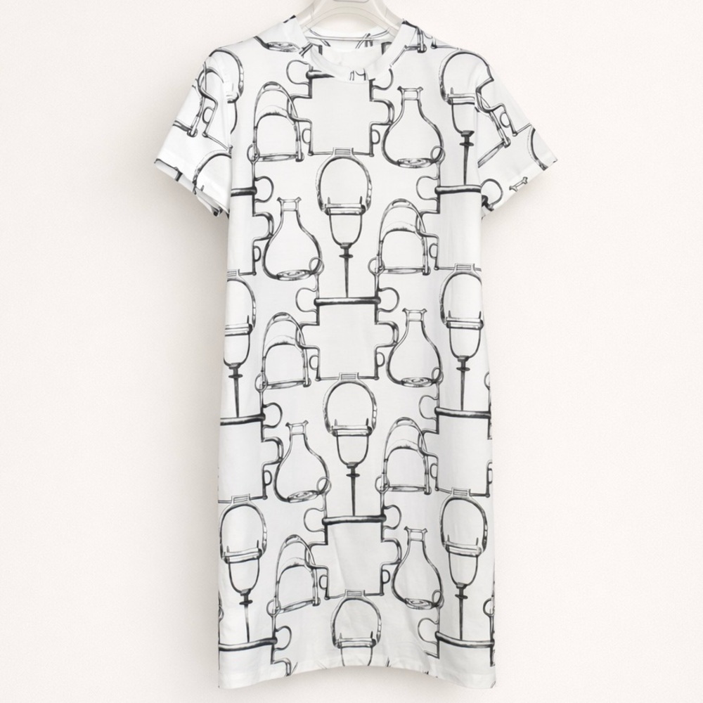 Hermès Paris White Horse Bit Print Dress Size 38